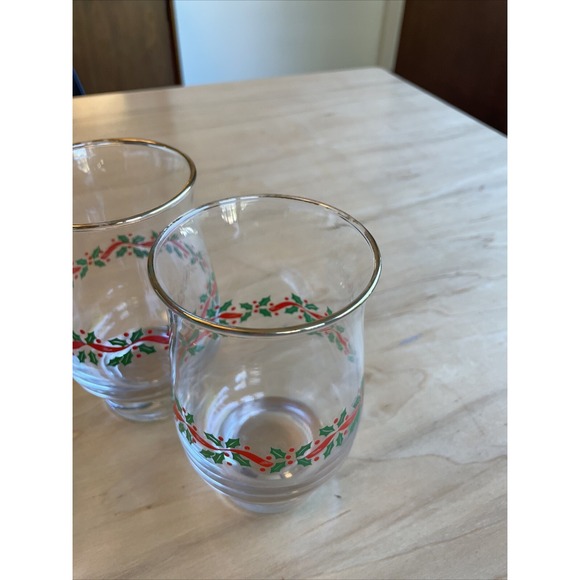 LOT OF 4 VINTAGE LIBBEY ARBY'S HOLLY RIBBONS GLASS TUMBLERS 5 1/4" Christmas Cup - Picture 13 of 13